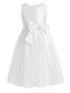 Sweet Kids Big Girls White Satin Tulle Pearl Ribbon Flower Girl Dress 7-12 - SophiasStyle.com